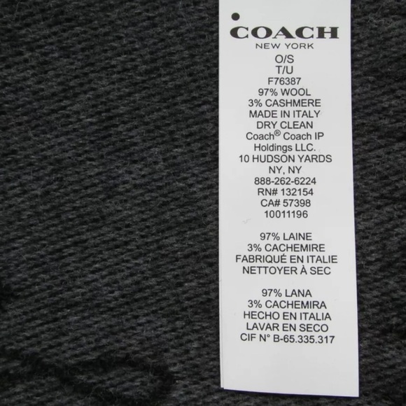 Coach Wool & Cashmere Horse And Carriage Oversized Muffler F76387 Black Gray - Picture 9 of 9